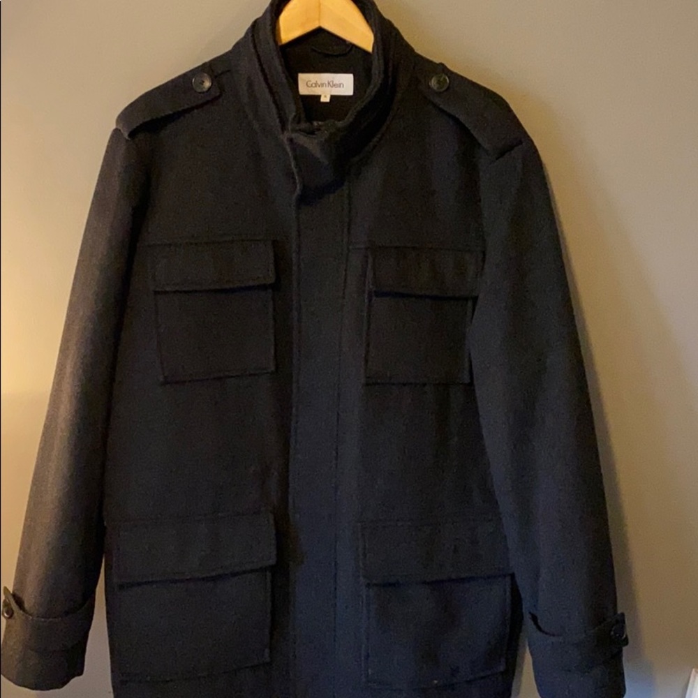 Calvin Klein grey herringbone wool blend jacket